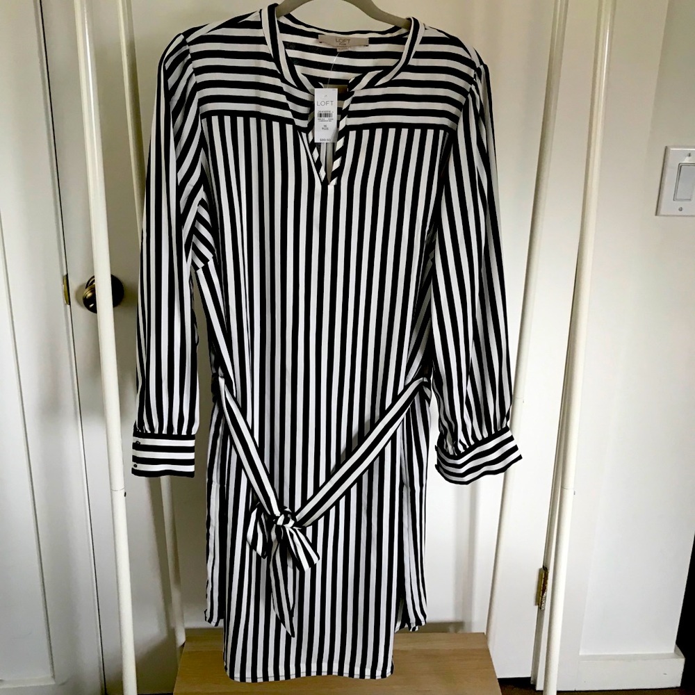 Loft Plus Striped Notch Collar Dress NWT